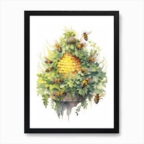 Pollen Bee Beehive Watercolour Illustration 1 Art Print