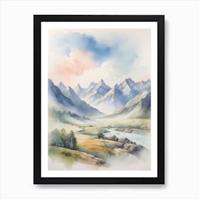 Watercolor Landscape With Mountains Art Print