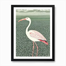 Greater Flamingo 2 Linocut Bird Art Print