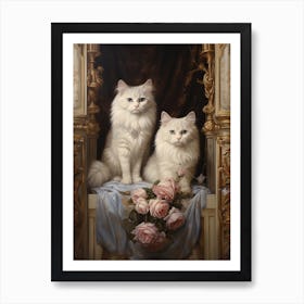 Two Medieval White Cats Art Print