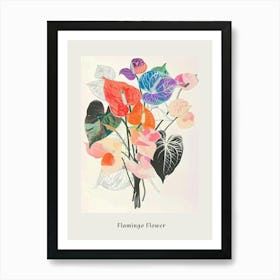 Flamingo Flower 1 Collage Flower Bouquet Poster Art Print