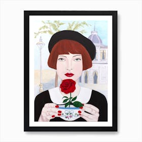 French Woman With Rose Art Print