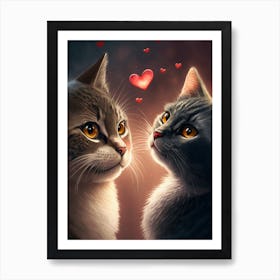 Two Cats With Hearts Art Print