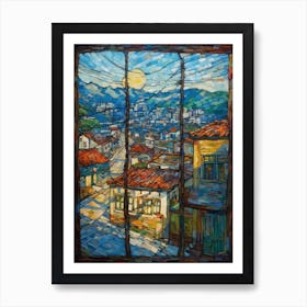 Window View Of Seoul South Korea In The Style Of Expressionism 3 Art Print