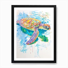 Colourful Mixed Media Sea Turtle 1 Art Print