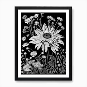 Daisy Wildflower Linocut 1 Art Print