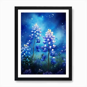 Bluebonnet Wildflower With Starry Sky (2) Art Print