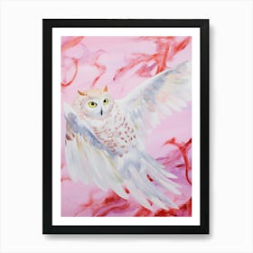 Pink Ethereal Bird Painting Eastern Screech Owl 3 Art Print