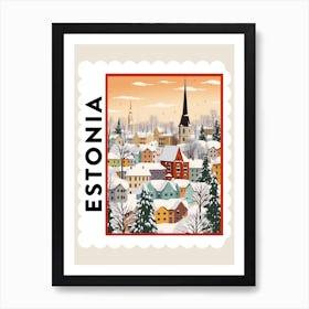 Retro Winter Stamp Poster Tallinn Estonia 2 Art Print