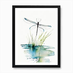 Dragonfly On Pond Minimalist Watercolour 1 Art Print