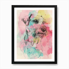 Schnauzer Dog Pastel Line Watercolour Illustration  3 Art Print