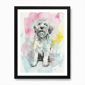 Colourful Otterhound Dog Abstract Line Illustration 2 Art Print