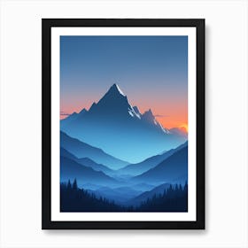 Misty Mountains Vertical Composition In Blue Tone 9 Art Print