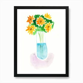 Sunflowers In A Vase - watercolor hand painted verticla illustration minimal floral flowers kitchen living room Art Print