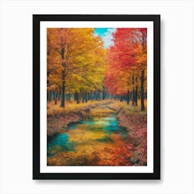 A Beautiful Painting Of A Stream Flowing Through A Forest Art Print