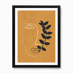 Abstract Face In Ochre Art Print