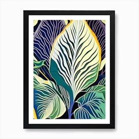 Hosta Leaf Colourful Abstract Linocut Art Print