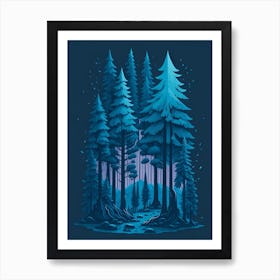 A Fantasy Forest At Night In Blue Theme 33 Art Print