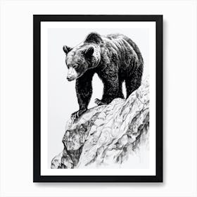 Malayan Sun Bear Walking On A Mountain Ink Illustration 3 Art Print