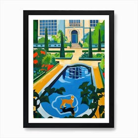 Painting Of A Cat In Gardens Of The Palace Of Versailles, France In The Style Of Matisse 01 Art Print