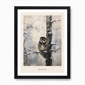 Vintage Winter Animal Painting Poster Raccoon 1 Art Print