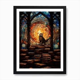 Starry Night Style Stained Glass Cat Art Print