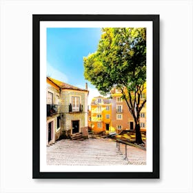 Alleys Of Alfama District On A Sunny Day, Lisbon, Portugal Art Print