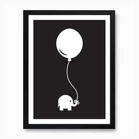 Elephant with Balloon (Black) Art Print