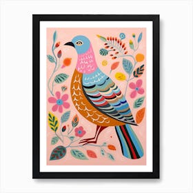 Pink Scandi Partridge 1 Art Print