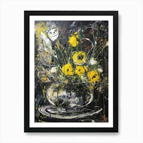 Lisianthus With A Cat 4 Abstract Expressionism  Art Print