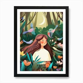 Luxmango Blusing Cute Women In Forest Art Print