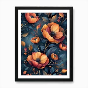 Orange Flowers Wallpaper Art Print