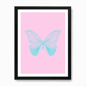 Blue Butterfly On Pink Background Art Print