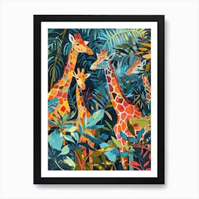 Giraffes In The Leaves Abstract Painting 2 Art Print