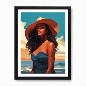 Illustration of an African American woman at the beach 101 Art Print