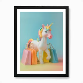 Toy Unicorn With Shopping Bags Art Print