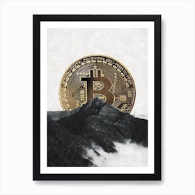 Bitcoin Rising Behind The Mountain Art Print