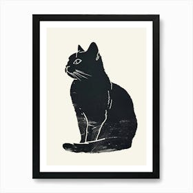 American Shorthair Linocut Blockprint 1 Art Print