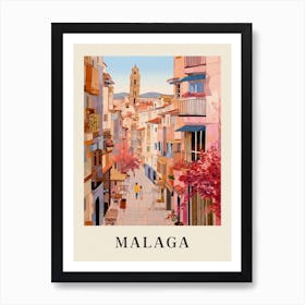 Malaga Spain 3 Vintage Pink Travel Illustration Poster Art Print