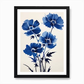 Blue Botanical Anemone 2 Art Print