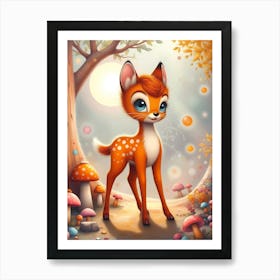 Sambi's Enchanted Adventure: A Cute Fawn Artwork For Kids Art Print