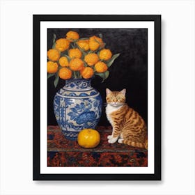Marigold With A Cat 3 William Morris Style Art Print