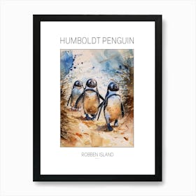 Humboldt Penguin Robben Island Watercolour Painting 3 Poster Art Print