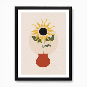 Vintage Minimal Art Sunflower In A Pot Art Print