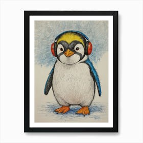 Penguin With Headphones 6 Art Print