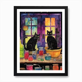 Colourful Cats In The Alchemy With Potions 2 Art Print