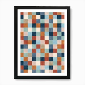 Checkered Pattern in Terracotta and Blue Art Print