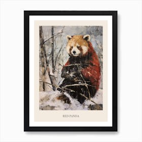 Vintage Winter Animal Painting Poster Red Panda 2 Art Print