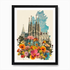 Barcelona   Floral Retro Collage Style 1 Art Print