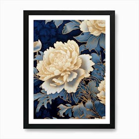 white flower wih blue leaves Art Print